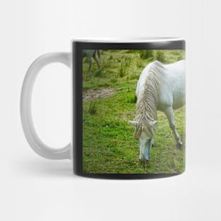 Small White Horse / Pony Eating Grass Mug